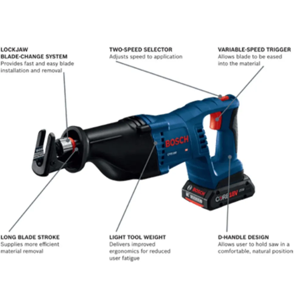 Bosch Core 18V 1-1/8" Stroke Reciprocating Saw 4.0Ah Kit CRS180-B15