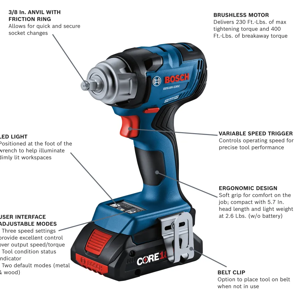 Bosch Power Tools 18V 3/8" Impact Wrench GDS18V-230CB24
