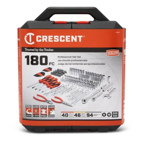 Crescent 180 Piece 1/4" & 3/8" Drive 6 Point SAE/Metric Professional Tool Set CTK180