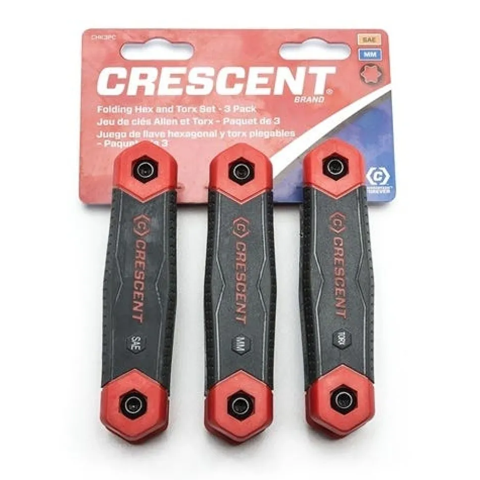 Cresent 3 Piece Folding SAE/Metric/Torx Dual Material Key Set Black CHK3PC