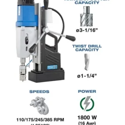 CS Unitec 3-1/16" Four-Gear Portable Magnetic Drill MABASIC 850