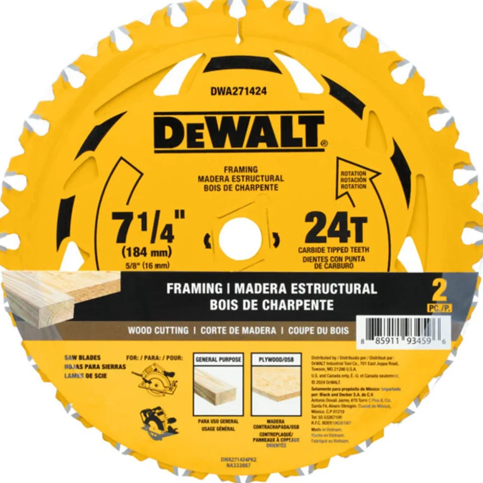 DeWalt 7-1/4" 24T Circular Saw Blade with 5/8 Inch Arbor DWA271424