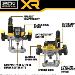 DeWalt 20V MAX XR 2-1/4 Peak HP Plunge Router With 20V MAX XR POWERPACK 8 Ah Battery Kit DW-DCW620B-DW-DCB2108