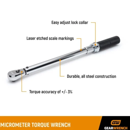 Gearwrench 3/8" Drive Micrometer Torque Wrench 10-100 ft/lbs 85062M
