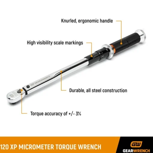 Gearwrench 1/2" Drive 120XP Micrometer Torque Wrench 30-250 ft/lbs. 85181
