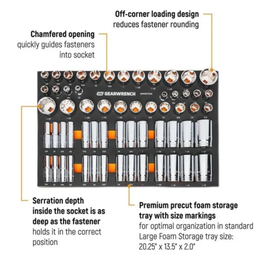 Gearwrench 60 Piece 1/2" Drive Master SAE Socket Set w/ Foam Storage Tray GWMSSKT12SAE