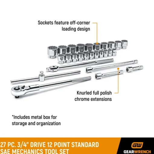 Gearwrench 27 Piece 3/4" SAE 12 Point Socket Set 80880
