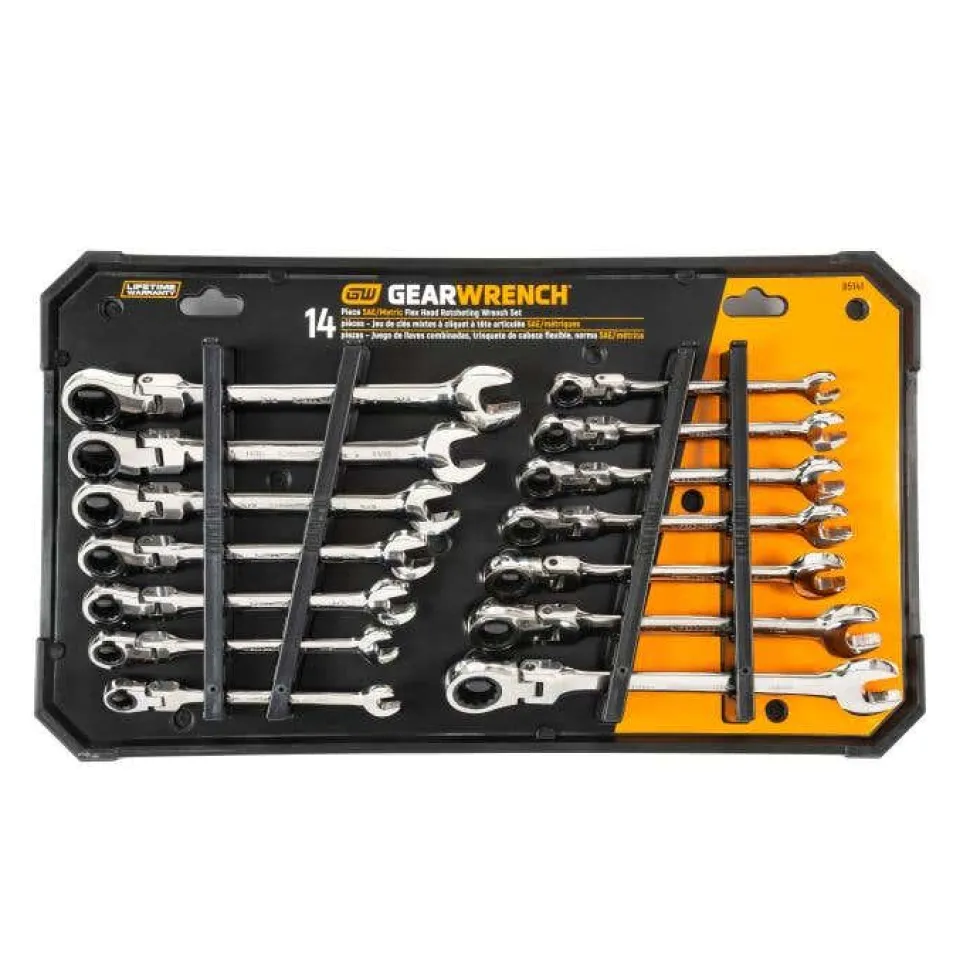 Gearwrench 14 Piece 72-Tooth 12 Point Flex Head Ratcheting Combination SAE/Metric Wrench Set 85141