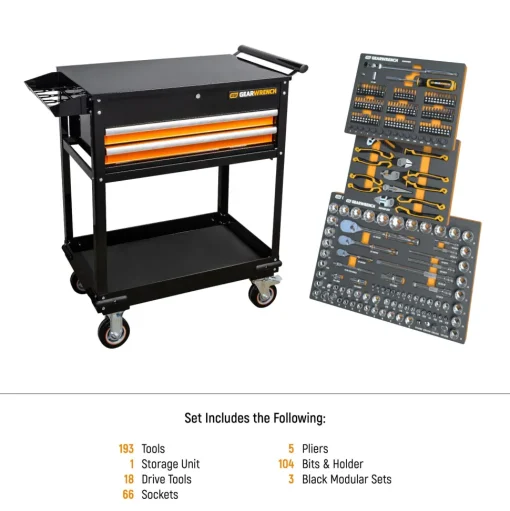 Gearwrench Tools 194 Piece MEGAMOD Mechanics Tool Set in Modular Foam Trays with Storage Unit MEGAMOD194