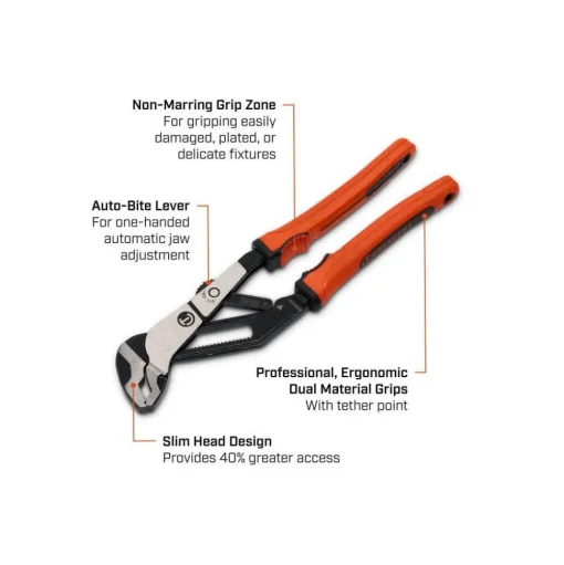 Gearwrench Tools 8" Z2 Auto-Bite™ Tongue & Groove Plier with Dual Material Rawhide Handle RTAB8CGR