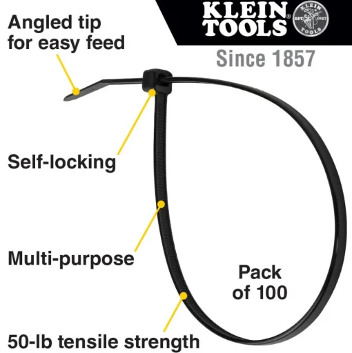 Klein Cable Ties 775", Zip Ties, 50-Pound Tensile Strength, Black 450200