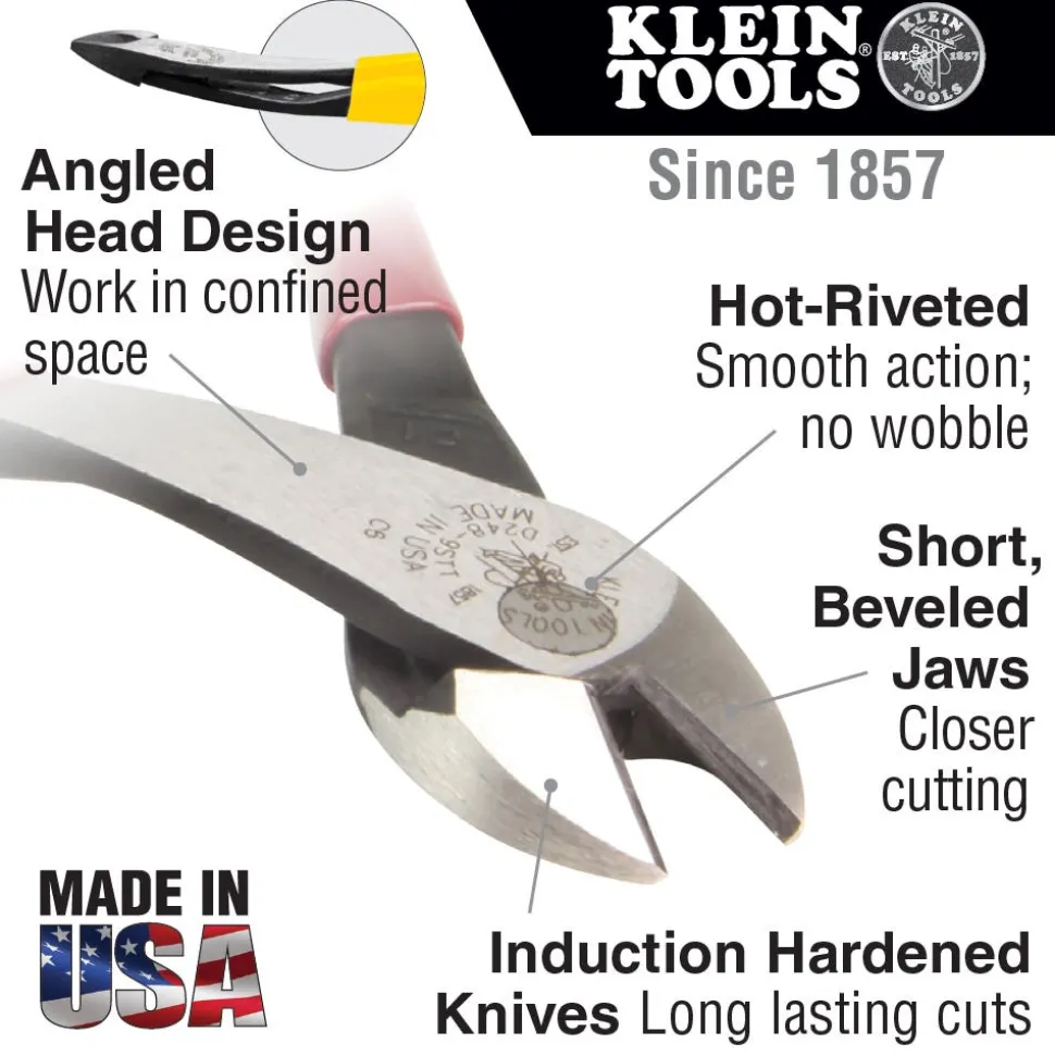 Klein Diagonal Cutting Pliers, Angled Head, 8-Inch D2000-48