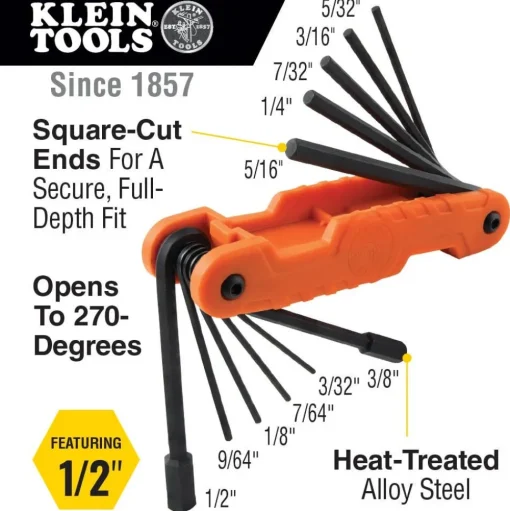 Klein Pro Folding Hex Key Set, 31-Key, SAE, Metric, TORX Sizes, 3-Piece 70553
