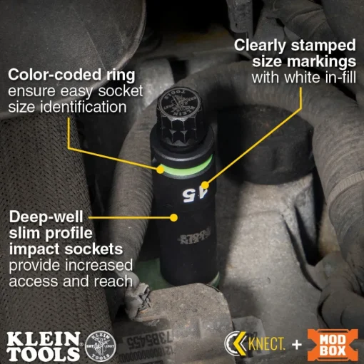 Klein Tools KNECT™ 1/2" Drive Deep Well Impact Socket Set, Metric, 14-Piece 65111IMPCTM