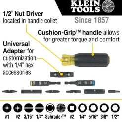 Klein Tools KNECT Impact-Rated HVAC Screwdriver / Nut Driver, 11-in-1 32527HD