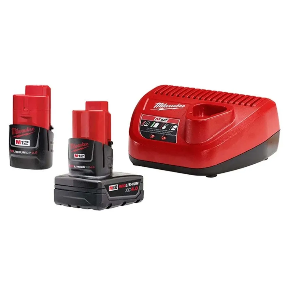 M12 Crown Stapler 3/8" for T50 Staples w/ M12 REDLITHIUM CP2.0/XC4.0 Starter Pack Bundle