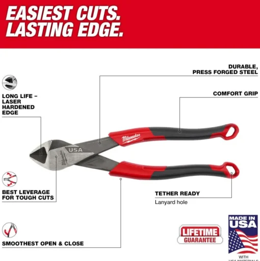 Milwaukee 8" Diagonal Comfort Grip Cutting Pliers (USA) MT558
