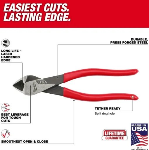 Milwaukee 8" Diagonal Dipped Grip Cutting Pliers (USA) MT508