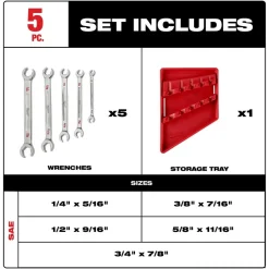 Milwaukee 5 Piece Double End Flare Nut Wrench Set - SAE 48-22-9470
