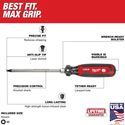 Milwaukee #3 Square 6" Cushion Grip Screwdriver (USA) MT219