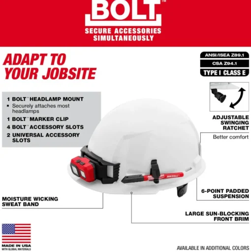Milwaukee BOLT Hard Hat Unvented, Class E Front Brim 6pt Suspension - Yellow 48-73-1122