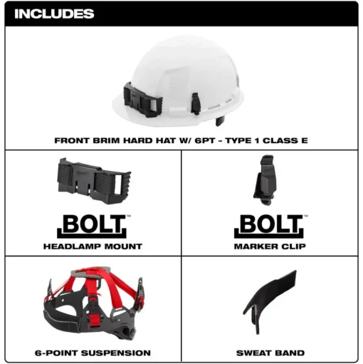 Milwaukee BOLT Hard Hat Unvented, Class E Front Brim 6pt Suspension - Yellow 48-73-1122