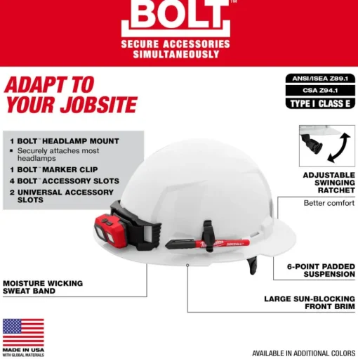 Milwaukee BOLT Hard Hat Unvented, Class E Full Brim 6pt Suspension - Yellow 48-73-1123
