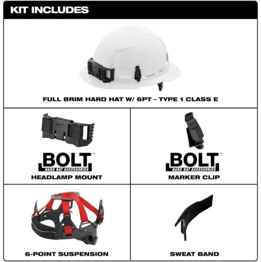 Milwaukee BOLT Hard Hat Unvented, Class E Full Brim 6pt Suspension - Grey 48-73-1135