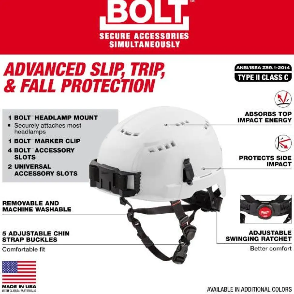 Milwaukee BOLT Type 2, Class C Vented Safety Helmet w/ IMPACT ARMOR Liner - Black 48-73-1360