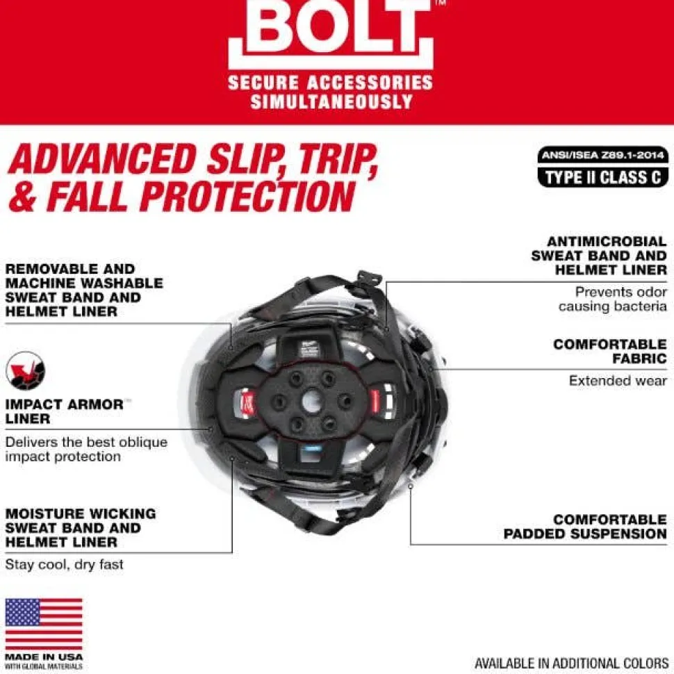 Milwaukee BOLT Type 2, Class C Vented Safety Helmet w/ IMPACT ARMOR Liner - Grey 48-73-1378