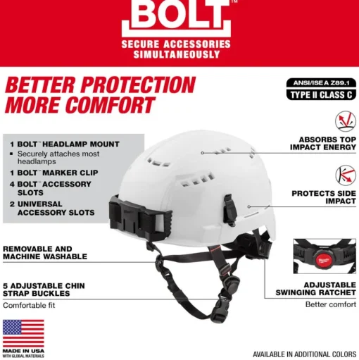 Milwaukee BOLT Type 2, Class C Vented Safety Helmet - Black 48-73-1310