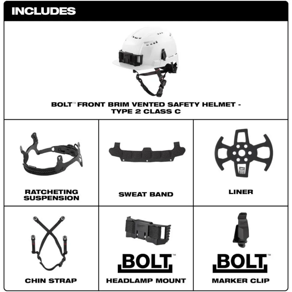 Milwaukee BOLT Type 2, Class C Vented Front Brim Safety Helmet - Green 48-73-1326