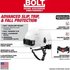 Milwaukee BOLT Type 2, Class E Unvented Front Brim Safety Helmet w/ IMPACT ARMOR Liner - Black 48-73-1375