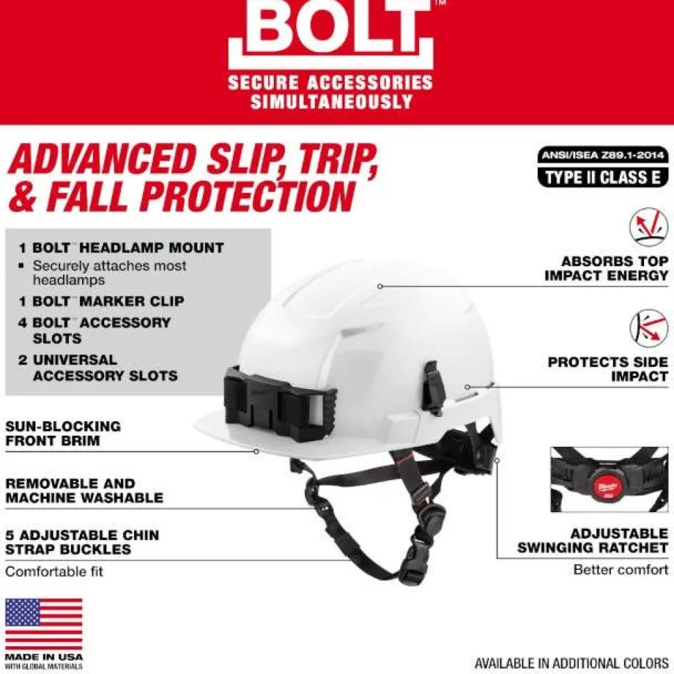 Milwaukee BOLT Type 2, Class E Unvented Front Brim Safety Helmet w/ IMPACT ARMOR Liner - Black 48-73-1375