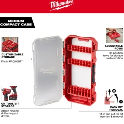 Milwaukee Customizable Medium PACKOUT Compatible Compact Case for Impact Driver Accessories 48-32-9931