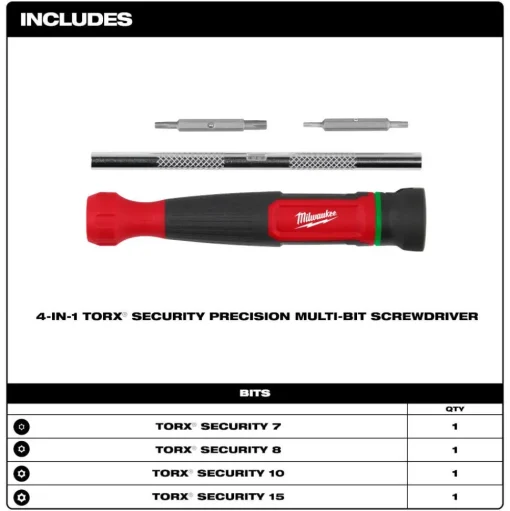 Milwaukee 4-in-1 TORX Security Precision Multi-Bit Screwdriver 48-22-2931