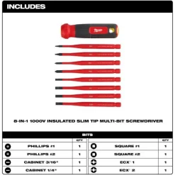 Milwaukee 8-in-1 1000V Insulated Slim Tip Multi-Bit Screwdriver 48-22-2218