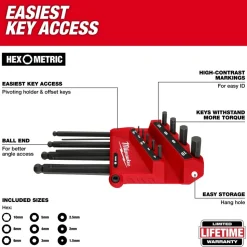 Milwaukee 9-Key Ball End L-Key Set - Metric 48-22-2186