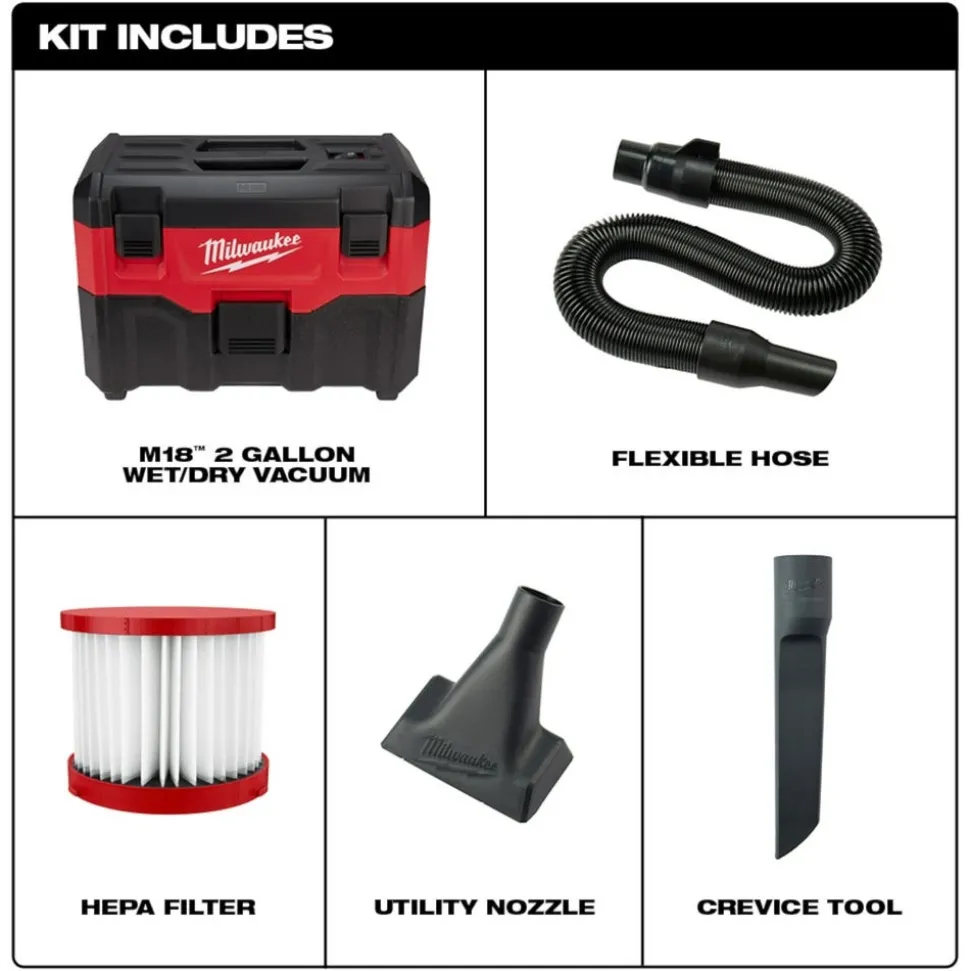 Milwaukee M18 Cordless 2 Gallon Wet/Dry HEPA Vacuum 0880-20