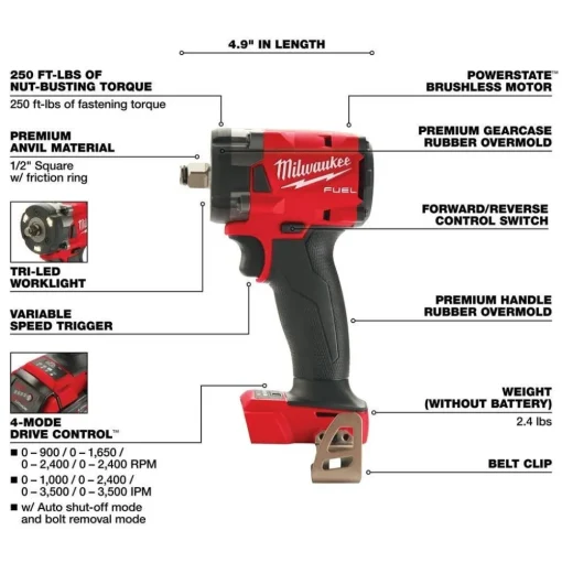 Milwaukee M18 FUEL 5" Braking Grinder w/ ONE-KEY Paddle Switch, No Lock & M18 FUEL 1/2 " Compact Impact Wrench w/ Friction Ring Bare Tool