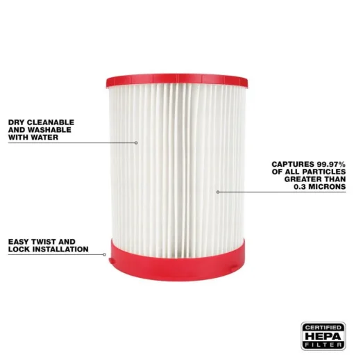 Milwaukee M18 FUEL 9 Gallon Dual-Battery Wet/Dry Vacuum Kit & Large Wet/Dry Vacuum HEPA Filter & (5) 9 Gallon Fleece Dust Bags 0920-22HD & 49-90-1977 & 49-90-1989
