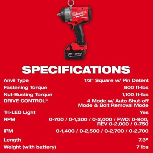 Milwaukee M18 FUEL 1/2" High Torque Impact Wrench w/ Pin Detent Kit 2966-22