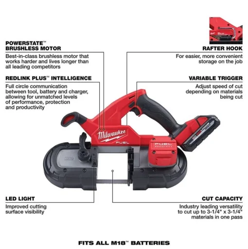 Milwaukee M18 FUEL Compact Band Saw Kit & M18 FUEL 4-1/2" / 5" Variable Speed Braking Grinder, Paddle Switch No-Lock