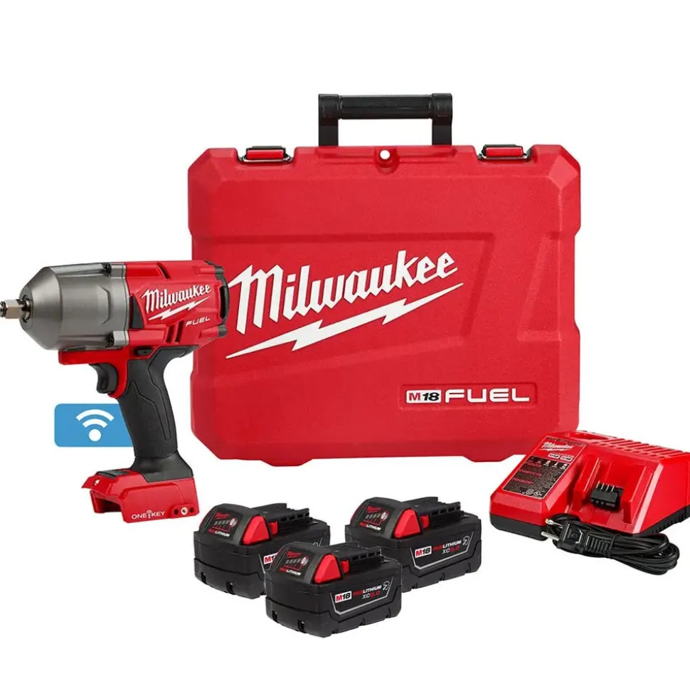 Milwaukee M18 FUEL High Torque Impact Wrench 1/2" Friction Ring ONE-KEY Kit + XC5.0 Oil Resistant Battery Bundle KIT-2863-22R-48-11-1850R