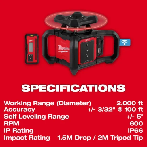 Milwaukee M18 Red Exterior Rotary Laser Level Kit w/ Receiver 3701-21