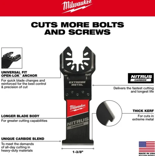 Milwaukee NITRUS CARBIDE Extreme Metal Universal Fit OPEN-LOK Multi-Tool Blade 5PK 49-25-1565