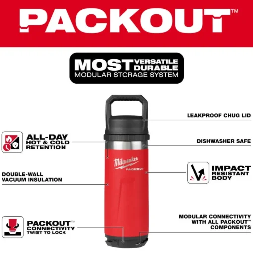 Milwaukee PACKOUT 18oz Insulated Bottle with Chug Lid 48-22-8382R