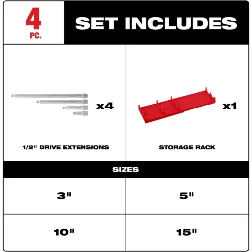 Milwaukee 4pc 1/2" Drive Extension Set 48-22-9342
