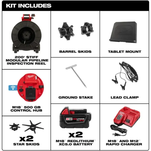 Milwaukee Tool M18 200’ Stiff Modular Pipeline Inspection System 3974-22