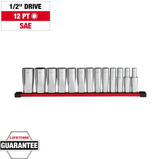 Milwaukee Tool 13pc 1/2" Drive 12-Point Deep Well SAE Socket Set 48-22-9424